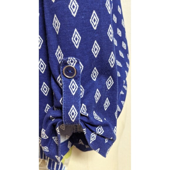 Women's CHICO'S Ikat Print Roll Tab 3/4 Slv Multicolored Cotton/Modal T-Shirt SM - Picture 3 of 11